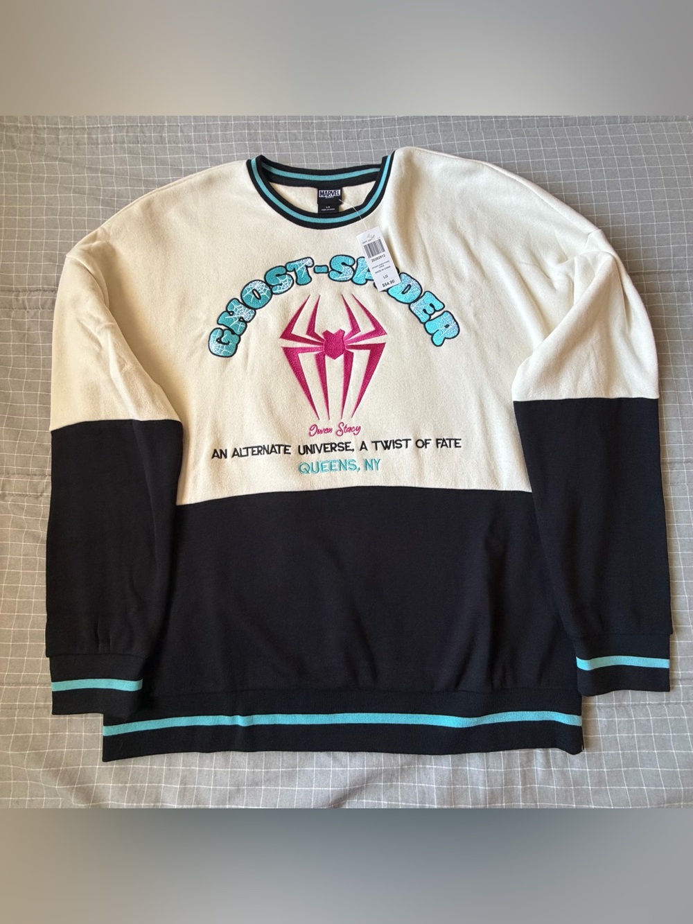 NWT Marvel Spider-Man Ghost-Spider Spider-Gwen Panel Crewneck Sweatshirt Large